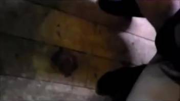The babe in dark lace undies crapping on the ground