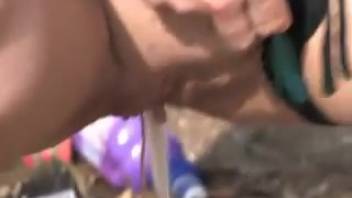 Ginger babe peeing publicly on the road